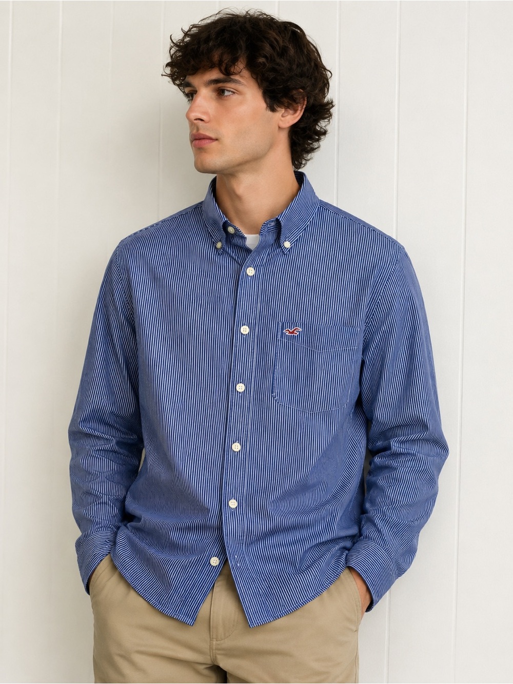 Hollister Blue White Pinstripe Button Down Shirt Cotton Ivy Preppy Coastal XL